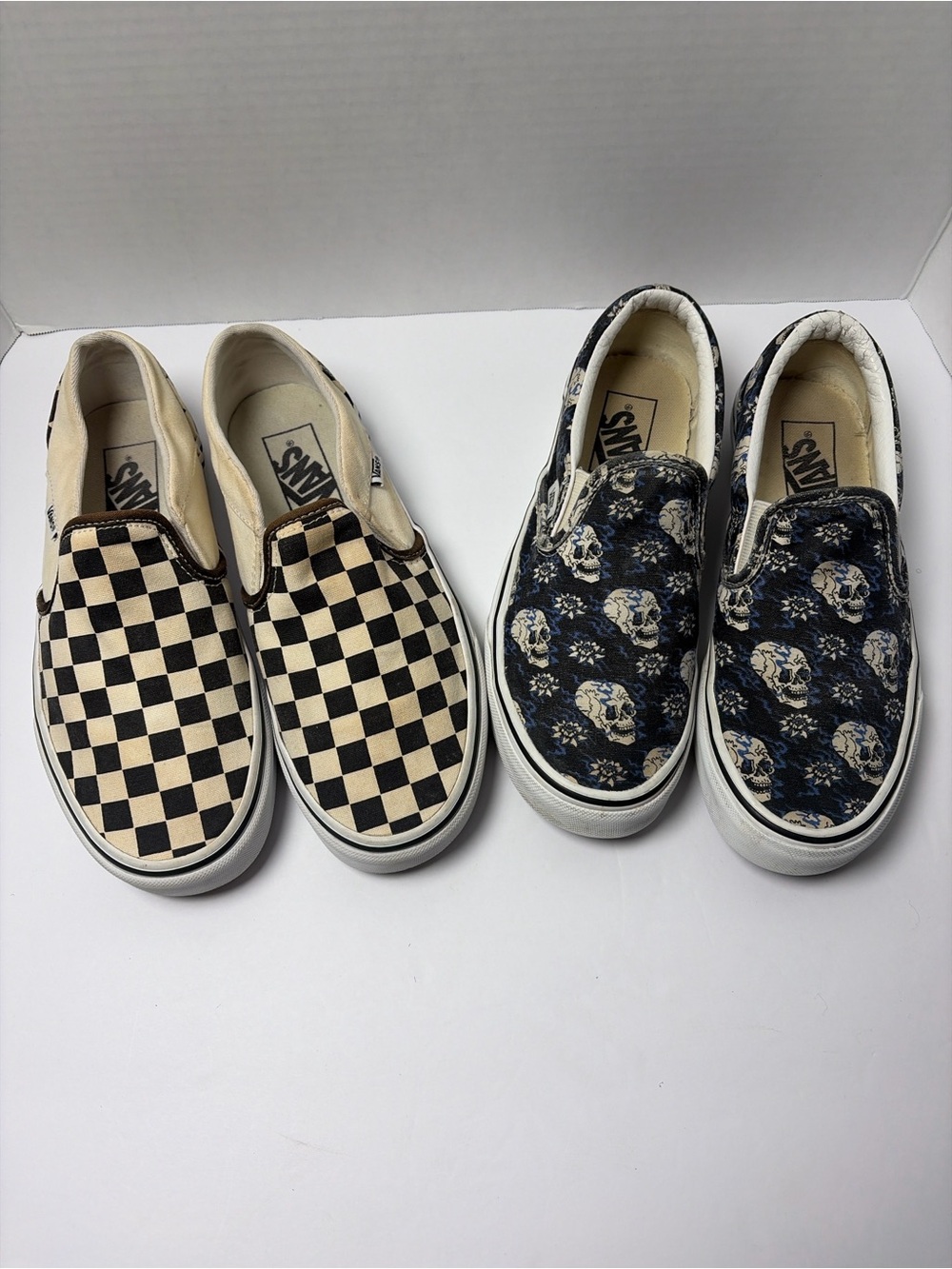 Vans Classic Slip-On Women’s 7 Lot of 2 Checkerboard Skull Floral Sneakers